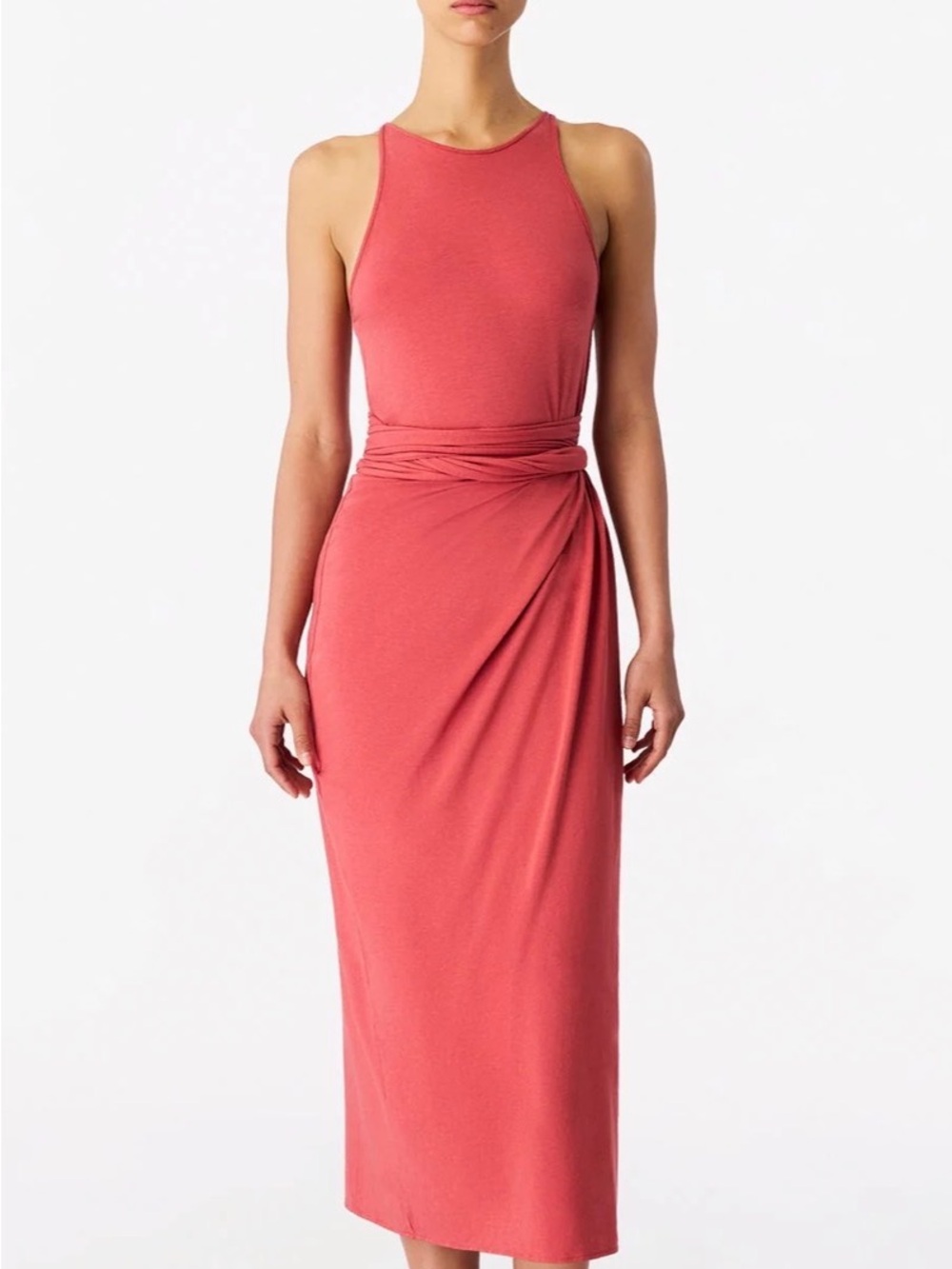 NWT Another Tomorrow Sarong Tie Dress in Rhubarb